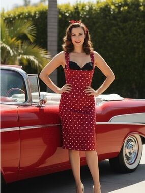 Lindy Bop 'Vanessa' Vintage Polka Dot Wiggle Dress, Red/Black, Size 4, NWT